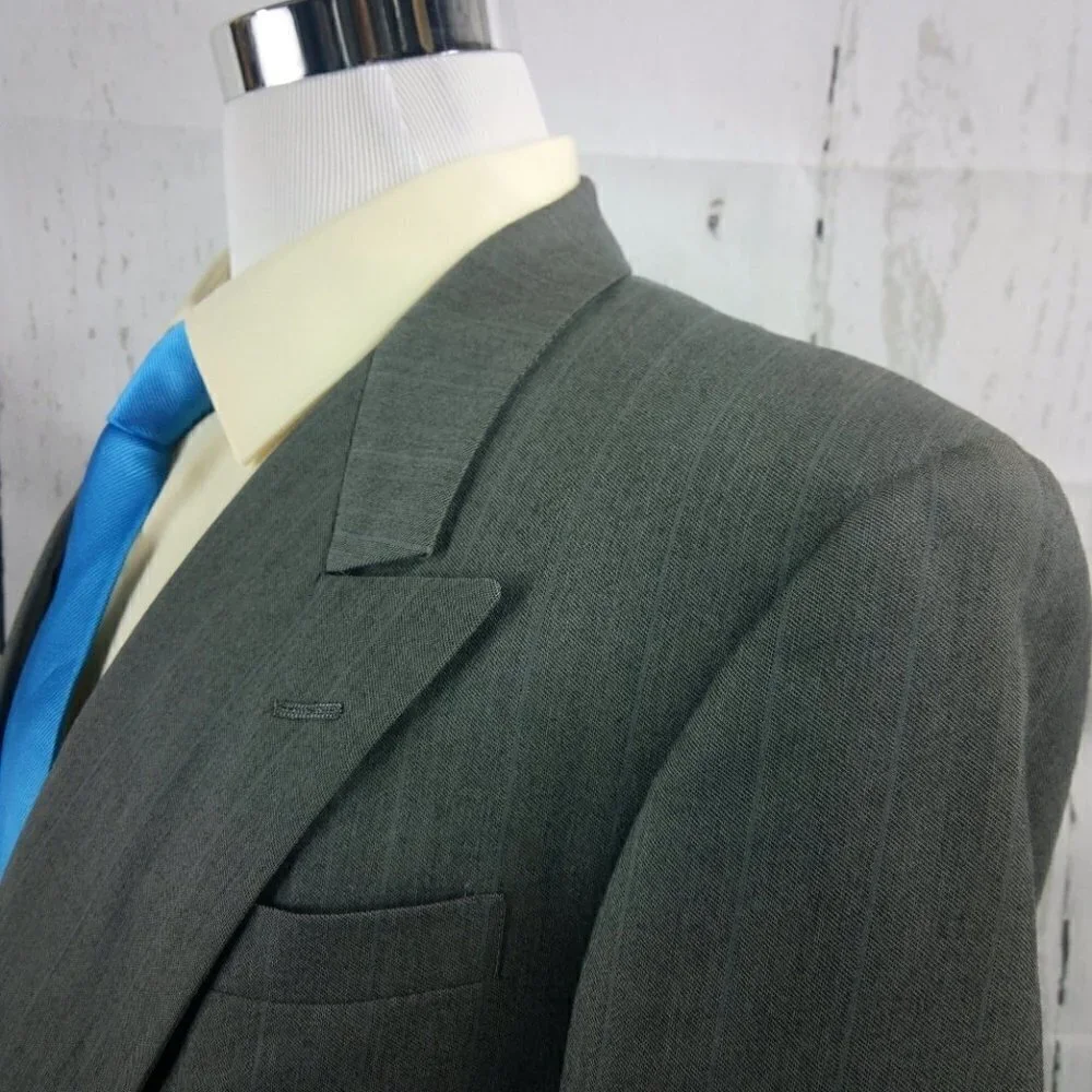 Hart Schaffner Marx Barberis 40R Double Breasted Gray Striped Suit Blazer